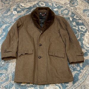 Vintage Men's Brown Houndstooth Pea Coat
